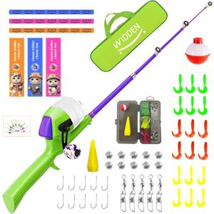 Kids Fishing Pole, Telescopic Fishing Rod, Toddler Collapsible Fishing Rod and Reel Combo with Tackle Box, Fishing Line, Bobber, and Soft Lures for Boy, Girl, Youth, Beginner, Over 4 Years Old