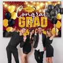 Class of 2025 Graduation Party Decorations, Congrats Grad Backdrop Banner Large Sign Wall Decorations Photography Background Party Supplies, Red and Gold