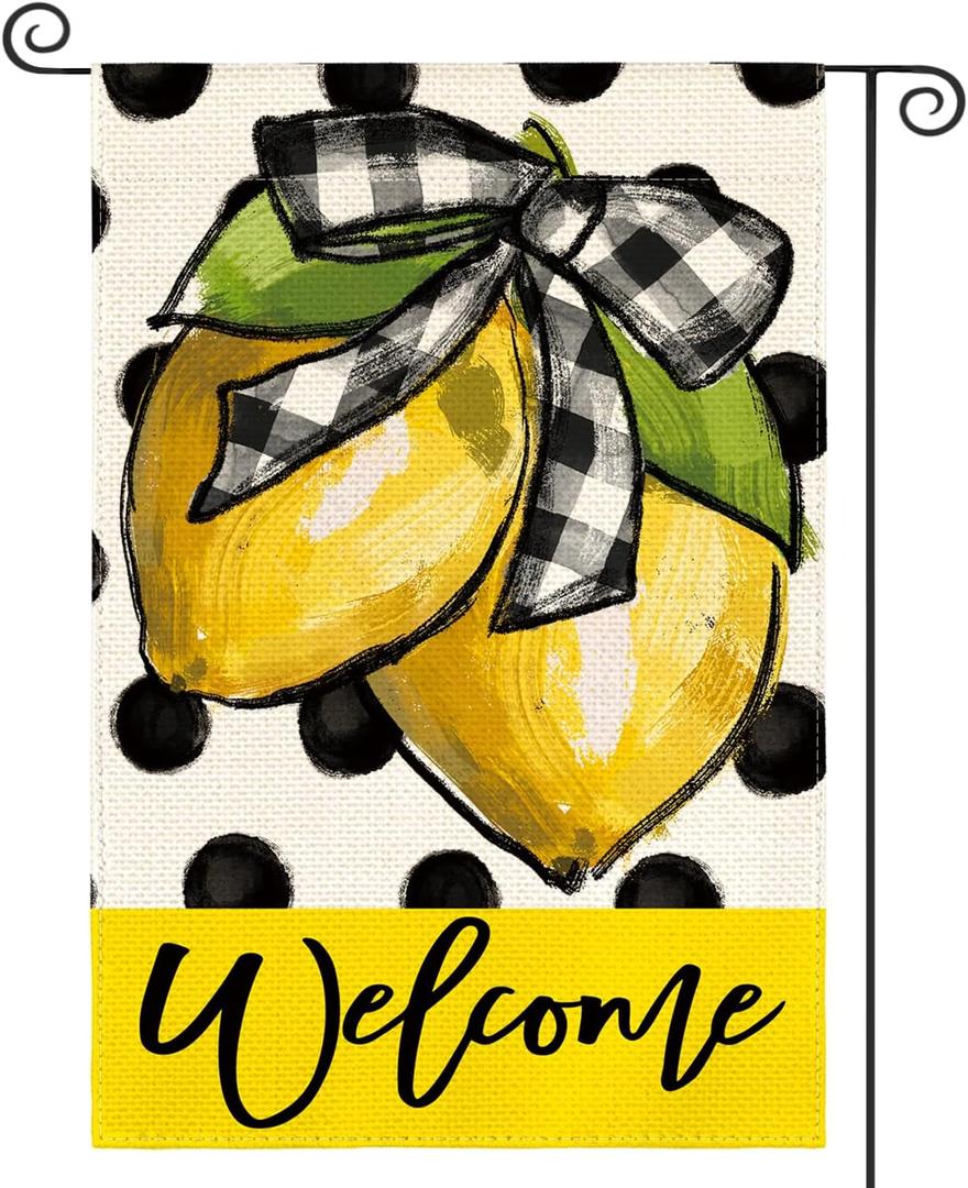 AVOIN colorlife Polka Dot Welcome Lemon Summer Garden Flag 12 x 18 Inch Double Sided Outside Yard Outdoor Decoration
