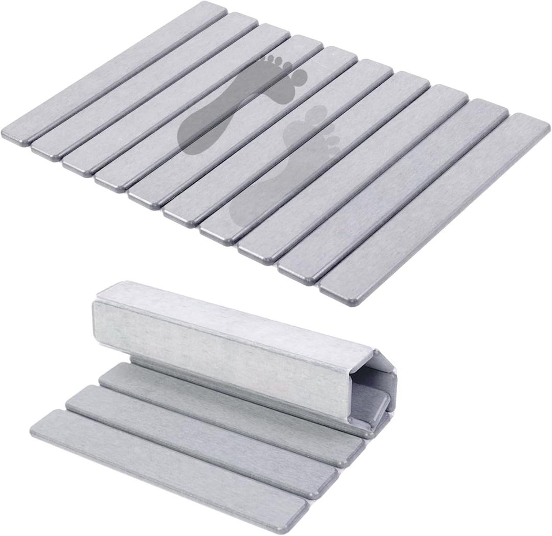 Foldable Stone Bath Mat,24x 16 Quick Dry Stone Drying Mats for Bathroom, Super Absorbent, Non Slip, Large Diatomaceous Earth Dish Drying Mats for Kitchen Counter, Gray 