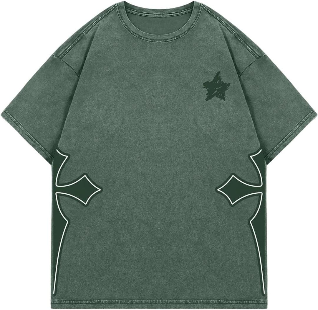 SOLY HUX Men's Goth T Shirt Y2k Graphic Tees Short Sleeve Crewneck Vintage Streetwear Shirts (Green, XL)