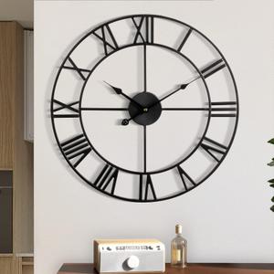 1st owned Large Wall Clock, Metal Retro Roman Numeral Clock, Modern Round Silent Wall Clocks, Easy to Read for Living Room/Home/Kitchen/Bedroom/Office/School Decor (Black, 18.5 Inch)