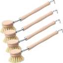 Maxdot 4 Pcs Kitchen Dish Brush with Beechwood Handle Natural Wooden Handle Scrub Brush Fiber Bristles Dish Scrub 2 Inch Replacement Brush Head for Pots Pans Utensils Washing Supplies