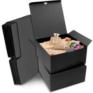 opaprain 10 Pack of 8x8x4 inch Black Gift Box with Lid, Recyclable Paper Suitable for Wedding, Festivals, Gifts, Graduation, Birthday