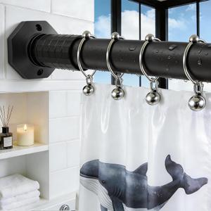 Tension Curtain Rod 45-148 In, Black Heavy Duty Outdoor Curtain Rod for Patio, Extra Long Shower Curtain Rods No Drilling for Bathroom, Adjustable Spring Tension Rod for Window, Never Rust