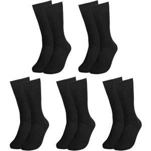 Falari Men Dress Socks 5-Pack Plain Rib Black Dress Socks Cotton Crew Socks Size 10-13 (Black)