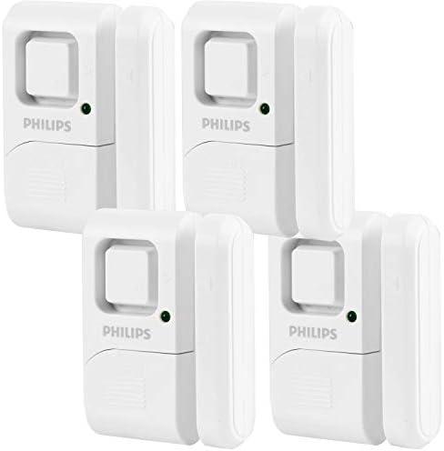 Philips Personal Security Window and Door Alarm, 4 Pack, DIY Protection, Burglar Alert, Wireless, Chime/Alarm, Easy Installation, Ideal for Home, Garage, Apartment, RV and More, LRM3320W/27