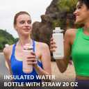 Greylock 20 oz Insulated Water Bottle with Straw Lid, Reusable Stainless Steel Sports Water Bottles with Foldable Handle, Leak Proof, Double-Wall Vacuum Insulation, 24 Hours Cold (White)