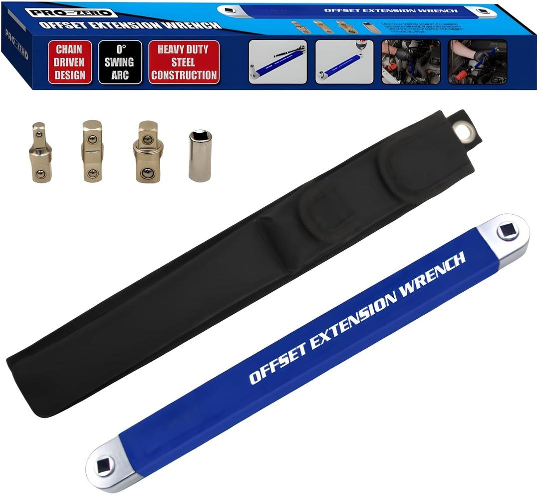 Offset Extension Wrench, Zero Degree Ratchet Extension Set Includes 1/2", 1/4" & 3/8" Drive Adapters, Ideal Universal Ratchet Extensions for Tight Spaces (Blue)