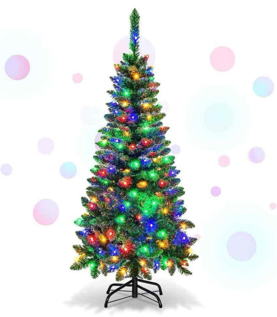 4FT Pre-Lit Artificial Pencil Christmas Tree With Led Lights