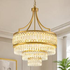 AMZERA 20'' Modern Gold Crystal Chandeliers Kitchen Island Light Fixture Crystal Glass Pendant Light for Dining Room Foyer Entryway Bedroom Hallway Kitchen Bar