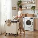 StorageWorks Basic Laundry Hamper with Wheels, 210L Large Rolling Laundry Basket, Heavy Duty Dirty Clothes Hamper for Home and Laundry Room, Beige