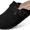 KIDMI Genuine Suede Clogs for Women Cork Footbed Sandals Leather Mules Potato Shoes with Arch Support Size 39