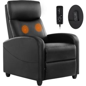 Sweetcrispy Massage Recliner Chair for Adults, Adjustable Home Theater Seating with Lumbar Support, Modern Fabric Reclining with Padded Backrest and Seat, Compact Sofa Chairs for Living Room, Black