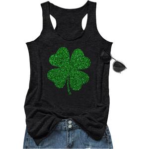 St Patrick's Day Shamrock Tank Tops for Women Lucky Leopard Clover Graphic Racerback T Shirt Paddy's Irish Tops Camisole (Small, Clover Dark Grey)