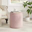 Royal Windsor Boucle Round Ottoman with Storage Set of 2,Small Foot Stool Ottoman for Living Room, Small Coffee Table,Vanity Stool with Storage for Bedroom, Pink, 14.8"D x 14.8"W x 17.3"H