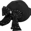 Women Satin Bow-Tie Baseball Cap Silky Elastic Strapback Trucker Hat Trendy Cute Bowknot Ponycap Summer Outdoors Sun Cap