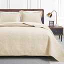 Love's cabin Quilts for Queen Bed Beige Bedspreads Bedding Set - Summer Quilt Lightweight Microfiber Bedspread - Coin Pattern Bedding Coverlet for All Season - 3 Piece (1 Quilt, 2 Pillow Shams) (Full/Queen (90"x96"))