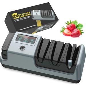5 in 1 Electric Knife Sharpener-3 Rotational Speed Adjustable Electric Knife Sharpeners, Suitable for Straight Blade Knives, Serrated Knives, Meat Cleaver Knives, Ceramic Knives&Scissors (Gray)
