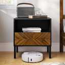Bme Vivian Solid Wood Nightstand, End Table, Bedside Table with Herringbone Pattern for Rustic Bedroom, Easy Assembly, Rustic Golden Brown and Black (1-Drawer)