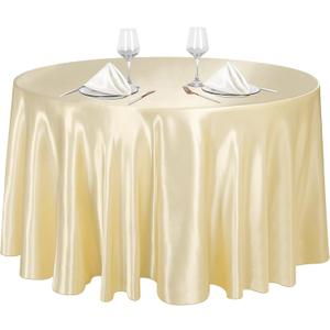Ruisita 120 Inches Round Satin Tablecloths Champagne Overlay Round Satin Table Cover Bright Silk Tablecloth Smooth Fabric Tablecloth for Wedding Banquet Table Decoration
