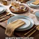Famiware Saturn Stoneware Dinnerware Sets for 8 (24 Pieces), Ceramic Plates and Bowls Dish Sets with Hand-Painted Trim - Chip & Scratch Resistant, Microwave & Dishwasher Safe Tableware, Light Blue