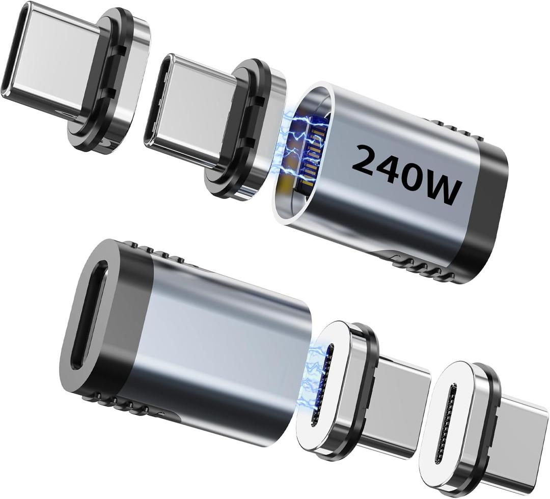 USB-C Adapter 2 Pack, Magnetic Extender, 240W Straight Adapter with 4 Connector Tips, USB4 40Gbps 8K 60Hz Compatible with Thunderbolt 3/4 MacBook Pro/Air Laptop PC