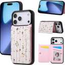 UEEBAI Wallet Case for iPhone 17 Pro Max with Card Holders, PU Leather Floral Cover Kickstand RFID Blocking Double Magnetic Clasp Rilievo Flower Flip Case for Women Girls - Tree Vine