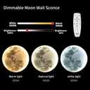 QIYIMEILUX Dimmable Moon Wall Sconce Plug in Modern LED Wall Light with Remote Control 19.7 inch 24W Black Wall Lamp Indoor Wall Mounted Lighting Ceiling Light for Living Room BedroomMoon