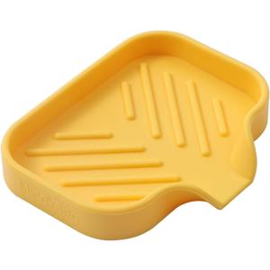 Silicone Bathroom Soap Dishes with Drain Spout-Bathroom and Kitchen Sink Organizer,Sponge Holder,Dish Soap Tray,Perfect for Dispenser,Scrubber,Bottle,Cup on Sink or Counter-Yellow 4.9"3.2"
