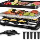 TAMARIT Raclette Table Grill Portable 3 in 1 Korean Barbecue BBQ Grill Electric Indoor Grill with Non-Stick Reversible Grilling Plate & Cooking Stone for Steak 1400W Raclette Grill for 8 Person, Black