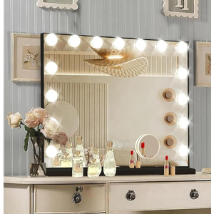 Black Hollywood Vanity Mirror with Lights, 15 Dimmable Bulbs, 3 Color Lights,Make Up Lighted Mirror, Aluminum Metal Frame, USB Charging Port（23" x 18"）