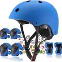FOOKCIAN Kids Helmet,Toddler Skateboard Helmets for Ages 2-3-5-8-14 Years Boys Girls with Knee and Elbow Pads Wrist Guards fit Roller Skates,Skateboarding,Skating Scooter Adjustable Kids Helmet (Blue)