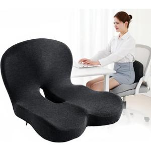 Orthopedic Cushion for Car Chair Wheelchair Sitting Sciatica, Memory Foam Seat Cushion with Lumbar Support Pillow, Instant Relieve Pressure on Back, Hips, Tailbone, Improves Sitting Posture (1, Black)