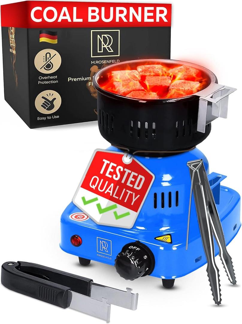 Blue Multipurpose Electric Charcoal Starter - Hot Plate Burner With Tongs - 450W Fire Starter - 304 Stainless Steel Coconut Charcoal Lighters and Starter Cubes Blue Multipurpose Electric Charcoal Starter - Hot Plate Burner With Tongs - 450W Fire Starter - 304 Stainless Steel Coconut Charcoal Lighters and Starter Cubes