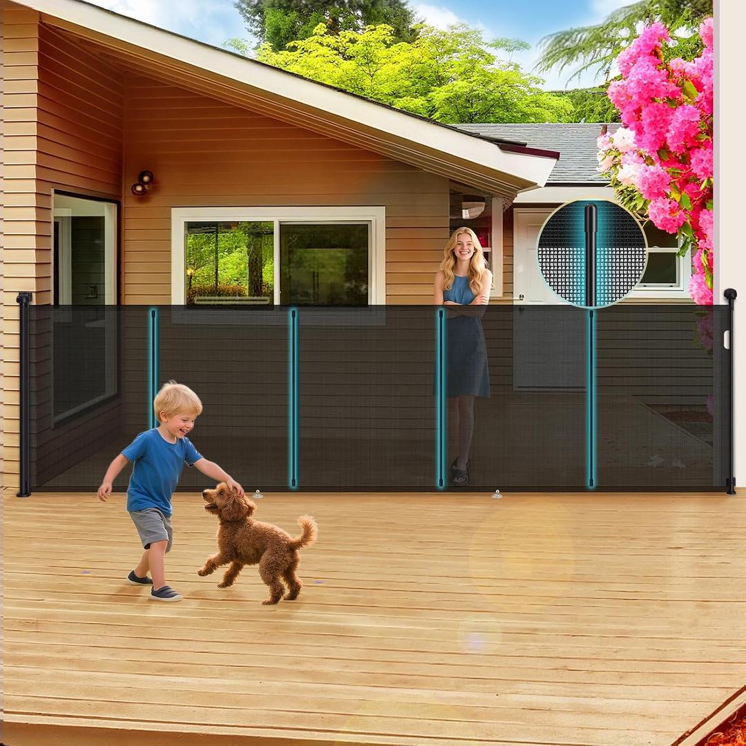 160 Inch Retractable Baby Gates Extra Wide, 42 Inch Extra Tall Retractable Gate, 13 FT Reinforced Retractable Dog Gate with Reinforcement Rod to Prevent Crawling Through, for Doorways, Stairs, Hallway