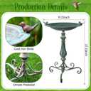 Newtay 27.25 Ornate Metal Pedestal Style Birdbath with Cast Iron Vintage Birds Baths for Outdoors on Rim Full Base Standing Bird Bath Tray for Garden Yard Decoration, Green, Not Easy to Rust