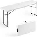 Byliable Folding Table 6FT Narrow Portable Foldable Plastic Heavy Duty Long Table, Fold-in-Half with Carrying Handle for Indoor Outdoor Meeting, Buffet, Party, Wedding, Home Work, 6 Foot, White