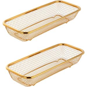 Kitchen Drawer Organizer, BuyGo Stainless Steel Storage Container Gold Metal Cabinet Storage Basket for Holding Silverware Kitchen Utensil, Pack of 2