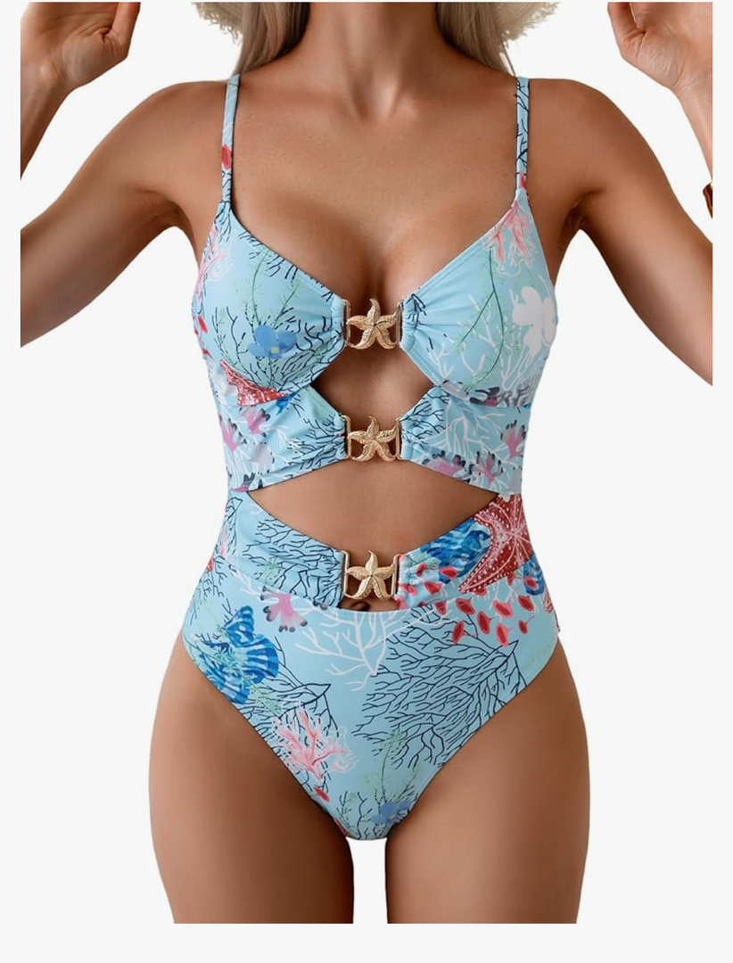 Eomenie One Piece Swimsuit for Women Cutout Monokini Sexy Bathing Suit Metal Swim Suit, Size:S
