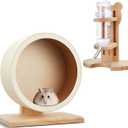 Sonwyoung 2 Pcs S, 7.9 Inch Wooden Hamster Wheels and Wood Hamster Water Bottle Set Guinea Pig Running Silent Exercise Wheels Small Animal Water Dispenser Stand Holder for Guinea Pig Gerbil