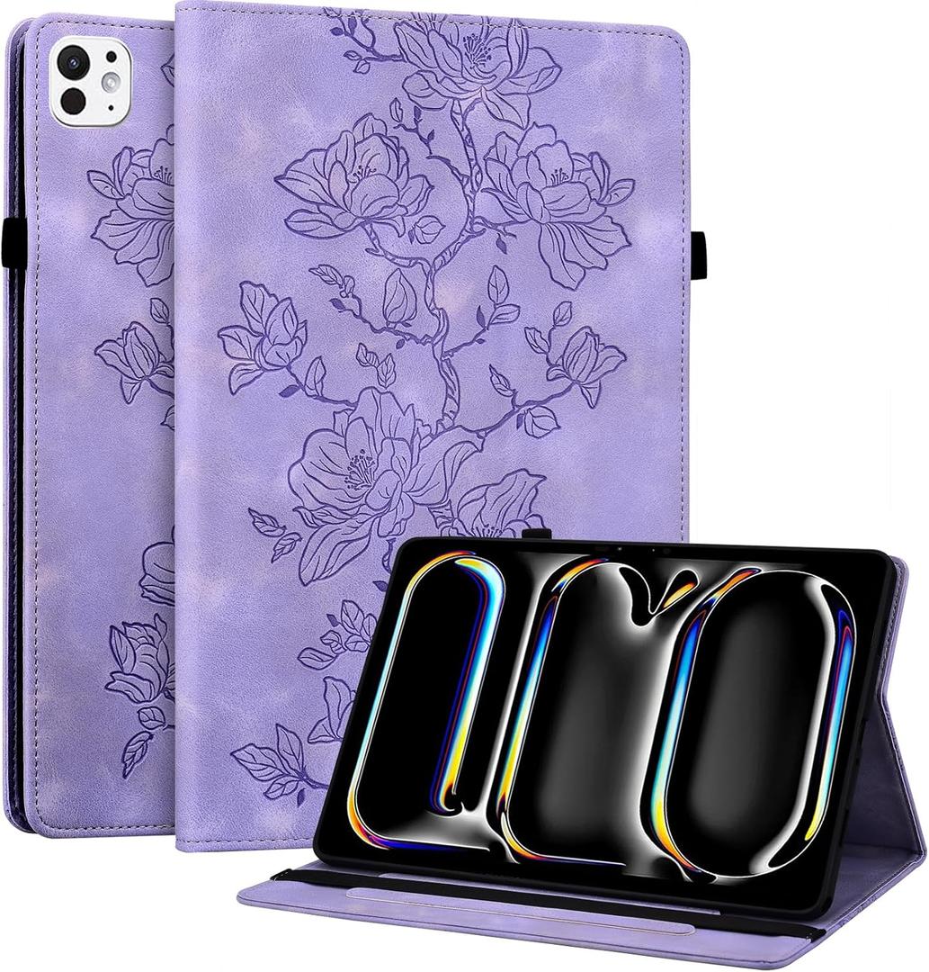 YHDXUYS Case for iPad Pro 13 Inch (M5/M4) 2025/2024, Auto Wake/Sleep Slim PU Leather Folio Cover with Multi-Angle Stand and Pen Holder, Purple