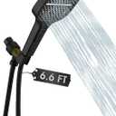 Handheld Shower Head with Extra Long Hose, 8 Setting Square Detachable Hand Held Spray with Upgrade Piano-Key Button & On Off Switch, 79" Long Stainless Steel Hose, Adjustable Bracket - Matte Black