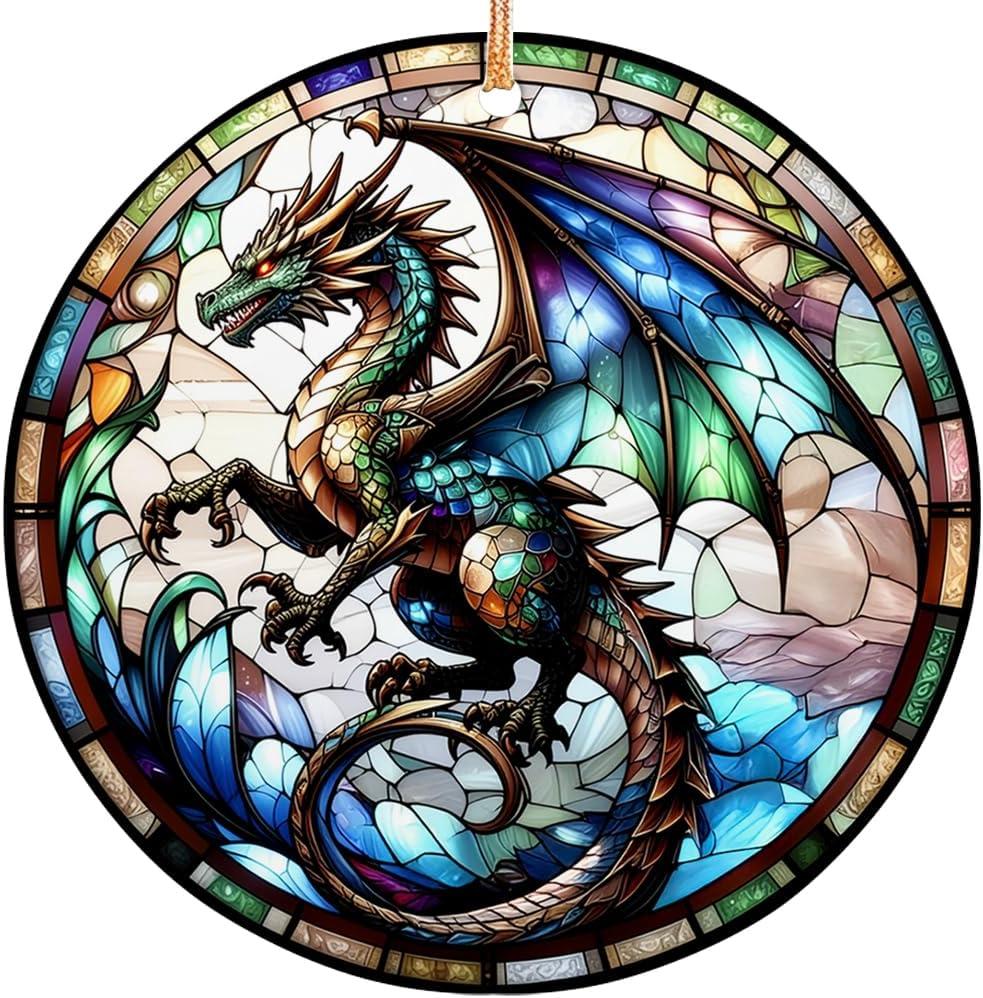 2025 Christmas Ornament  Dragon Stained Glass Ornament, Fantasy Holiday Tree Decoration, Unique Keepsake Gift