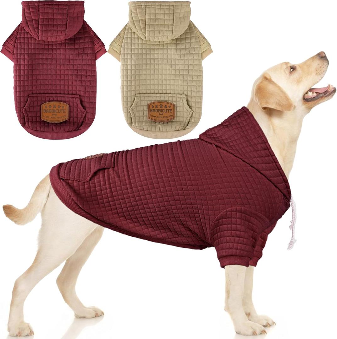 2 Pack Dog Hoodie Sweaters forDogs Warm Dog Clothes for Dogs Soft Waffle-Like Laminated Sweatshirt Bulldog (Brown+Wine Red, 3XL (Back: 29.5",Chest: 36.5", Neck: 27"))