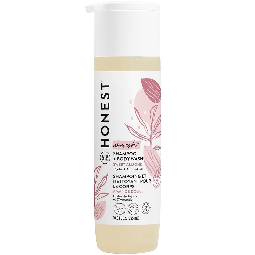The Honest Company 2-in-1 Cleansing Shampoo Body Wash Gentle for Baby, Naturally Derived Tear-free Hypoallergenic Sweet Almond Nourish 10 fl oz