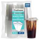 Freshware Clear Plastic Cups with Strawless Sip Lids [100 Cups - 20 oz] Disposable Tumblers for Iced Coffee, Smoothie, Milkshake, Cold Drinks