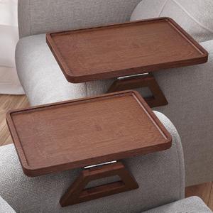 2 Pack Couch Arm Tray,Bamboo Folding Sofa Tray,Sofa Armrest Tray Clip-On Couch Desk for Drinks,Snacks,Phone,Remote Control（Brown）