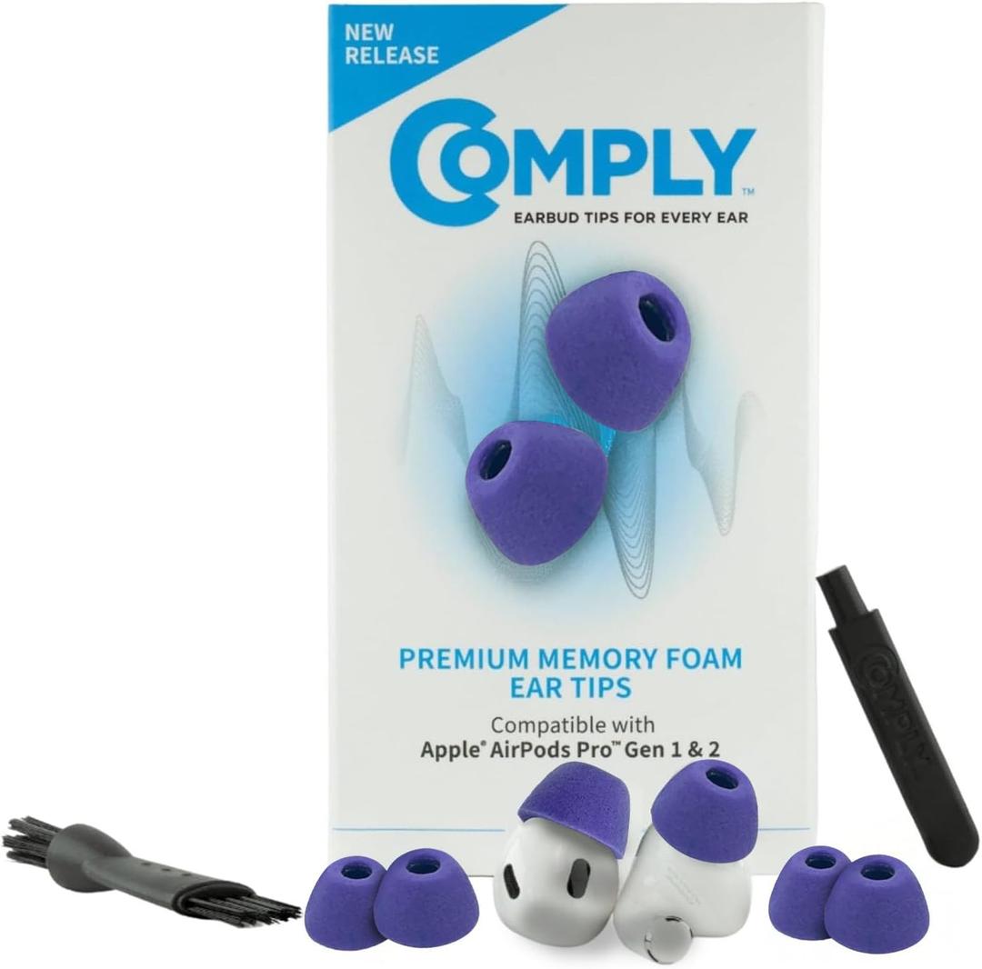 Comply Memory Foam Replacement Earbud Tips for Apple AirPods Pro 1 & 2 | Ultimate Comfort, Secure Fit, Superior Noise Isolation | Anti Slip, Prevent from Falling Out | Purple, Small (3 Pairs)