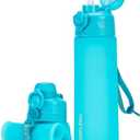 TakeToday Collapsible Water Bottles 20oz, Leak Proof, BPA-Free, Foldable Silicone Travel Water Bottle with Straw Strap for Cycling, Hiking, Outdoors